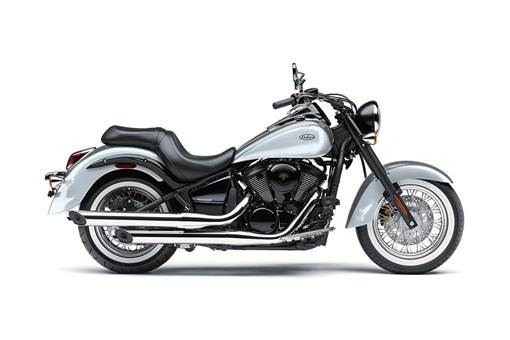 Profile angle of a motorcycle staged in a white studio background. opens in a new window