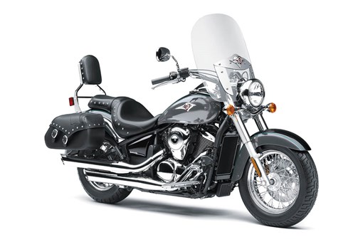 Three-quarter front angle of a motorcycle staged in a white studio background. opens in a new window