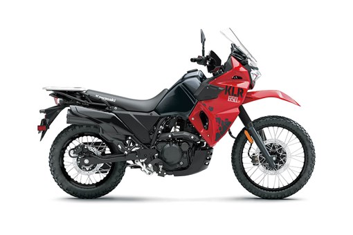 Side angle of a red motorcycle staged in a white studio background. opens in a new window