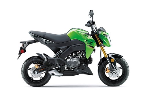 Side angle of a green motorcycle staged in a white studio background. opens in a new window