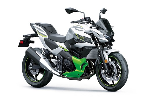 Three-quarter front angle of a motorcycle staged in a white studio background. opens in a new window