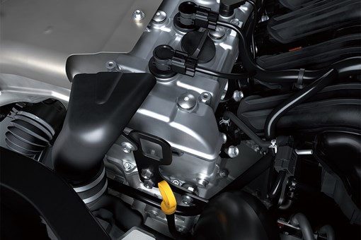 Closeup view of a side x side's engine and dipstick. opens in a new window