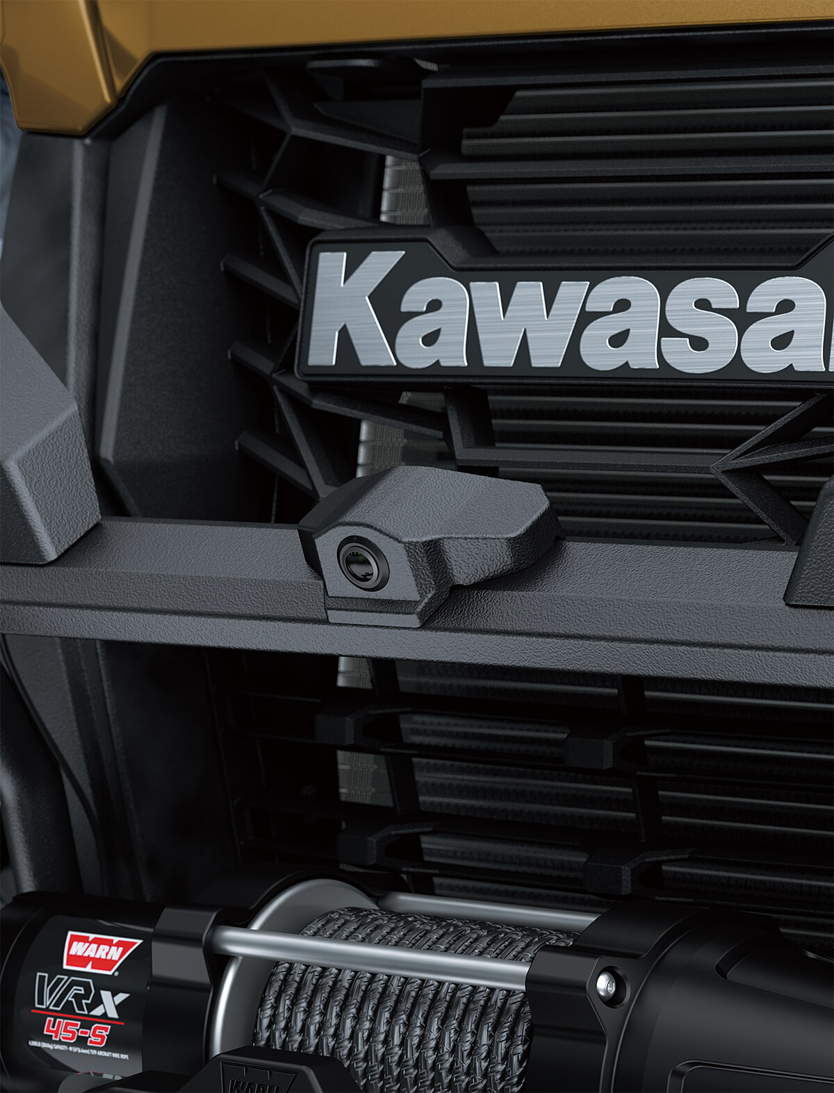 Closeup, three-quarter front angle of a side x side's front camera.