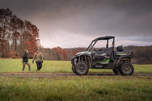 Side angle of a parked side x side on an off-road trail. opens in a new window