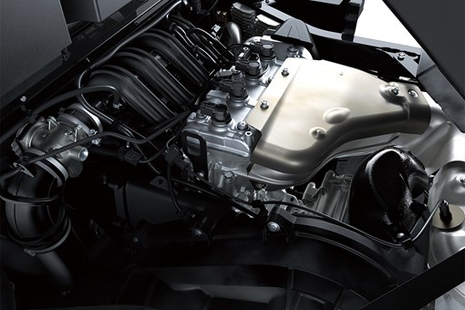 Closeup, overhead view of a side x side's engine. opens in a new window