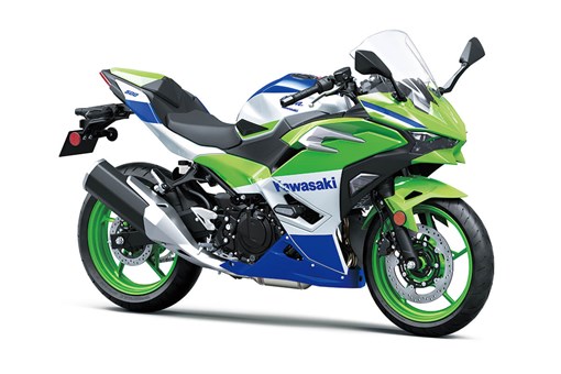 Three-quarter front angle of a motorcycle staged in a white studio background. opens in a new window