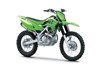  Three-quarter front angle of a green motorcycle staged in a white studio background.