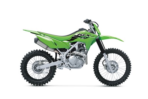 Side angle of a green motorcycle staged in a white studio background. opens in a new window