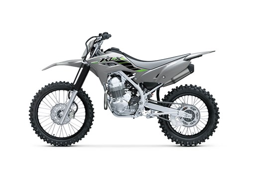 Side angle of a grey motorcycle staged in a white studio background. opens in a new window