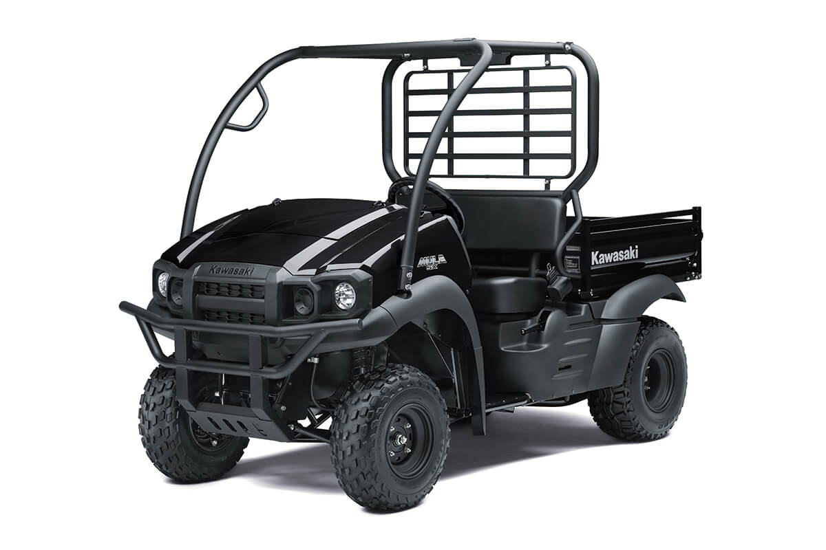 Three-quarter front angle of a black side x side staged in a white studio background.