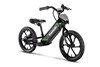 Three-quarter front angle of an electric balance bike staged in a white studio background.