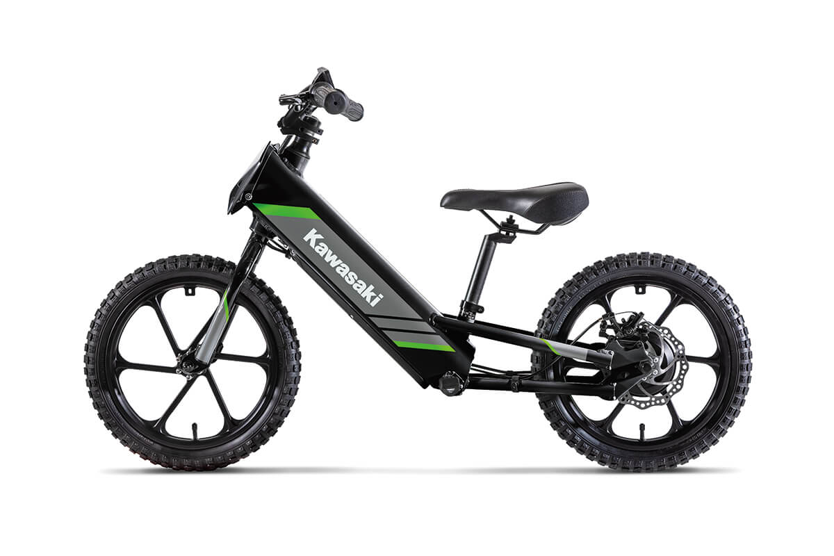 Side angle of an electric balance bike staged in a white studio background.