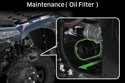 Graphic treatment showing oil filter access of an ATV. opens in a new window