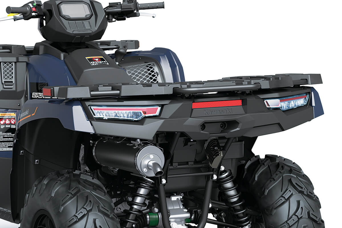 Rear view of an ATV staged in a white studio background.