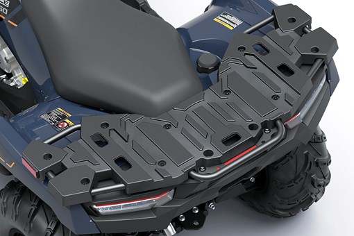 Close-up view of the rear cargo rack of an ATV. opens in a new window
