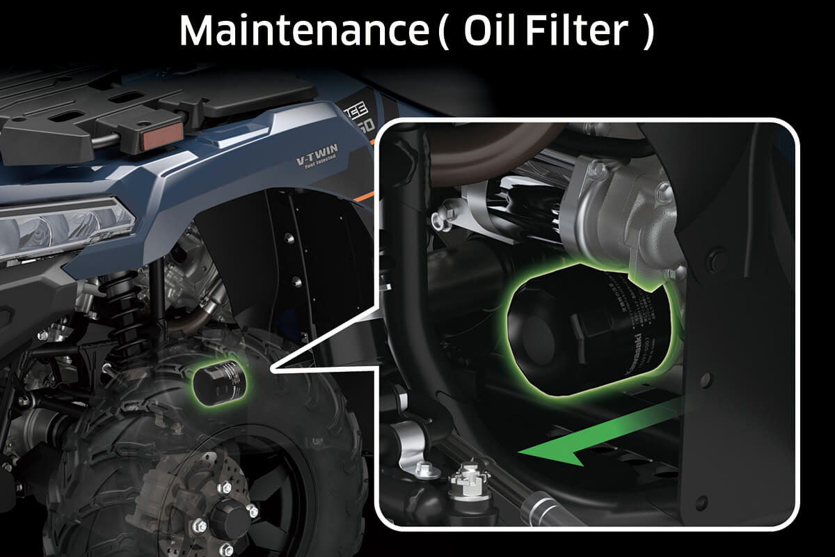 Graphic treatment showing oil filter access of an ATV.