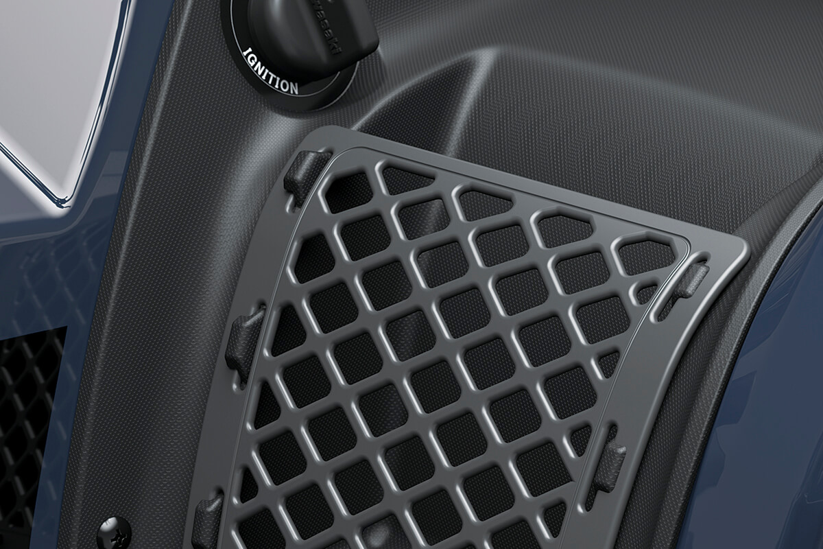 Close-up view of a storage compartment of an ATV.