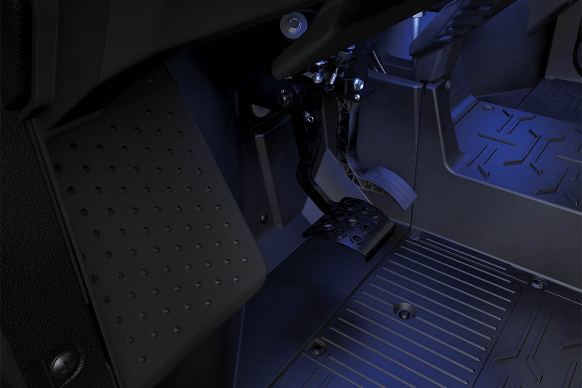 Closeup view of the floor lighting in a side x side staged in a studio background.