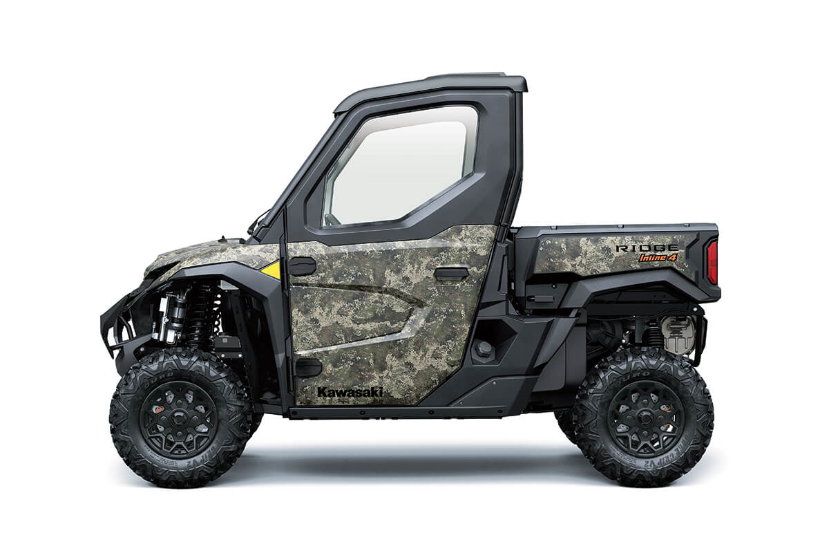 Left side view of a side x side staged in a white studio background.