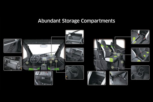 Graphic treatment showing the abundant storage compartments of a side x side. opens in a new window