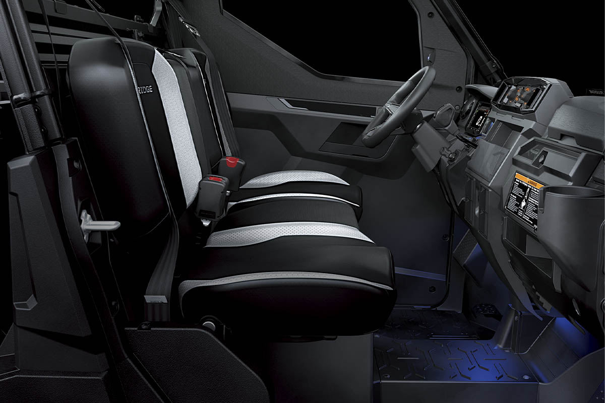 Side angle of the seats in a side x side staged in a black studio background.