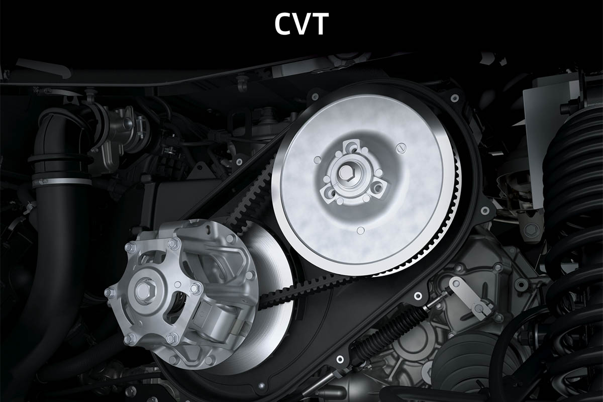 Mechanical view of a continuously variable transmission (CVT) of a side x side.