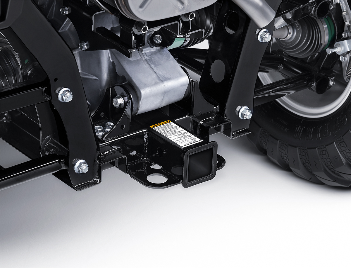 Detail view of the towing hitch of a side x side.