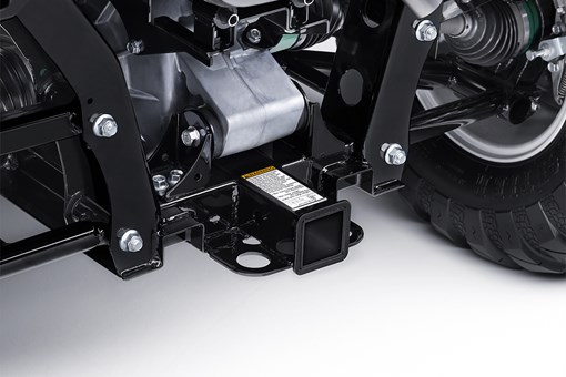 Detail view of the towing hitch of a side x side. opens in a new window