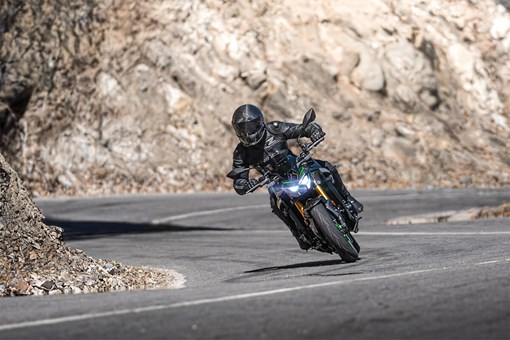 Front angle of a motorcycle in the mountains. opens in a new window