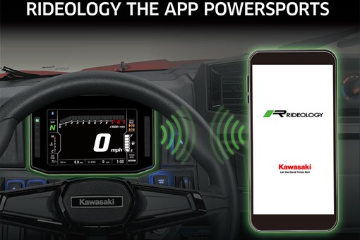 Graphic treatment showing smartphone app connectivity with a side x side. opens in a new window