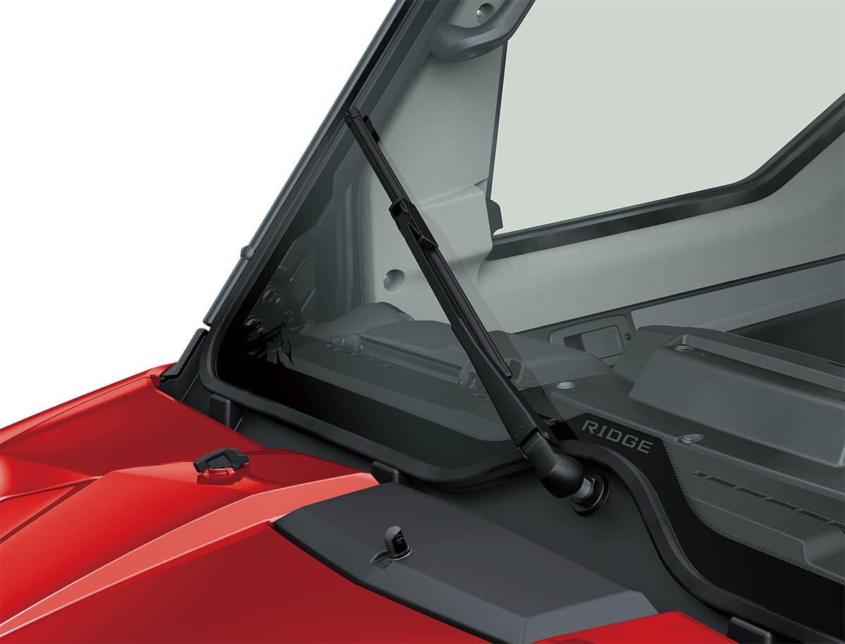 Front view close-up of a windshield wiper of a side x side.