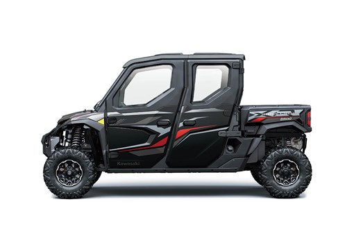 Left side view of a black and red side x side staged in a white studio background.  opens in a new window