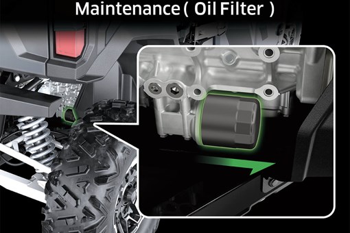 Graphic treatment showing oil filter access of a side x side. opens in a new window