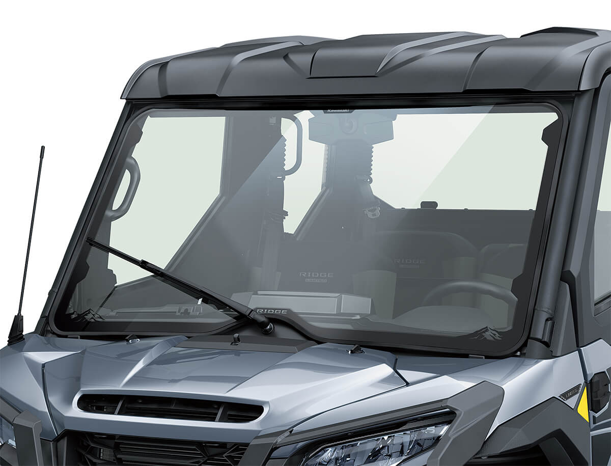 Front view of a windshield of a side x side staged in a white studio background.