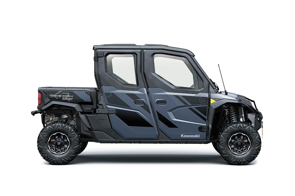 Right side view of a side x side staged in a white studio background.