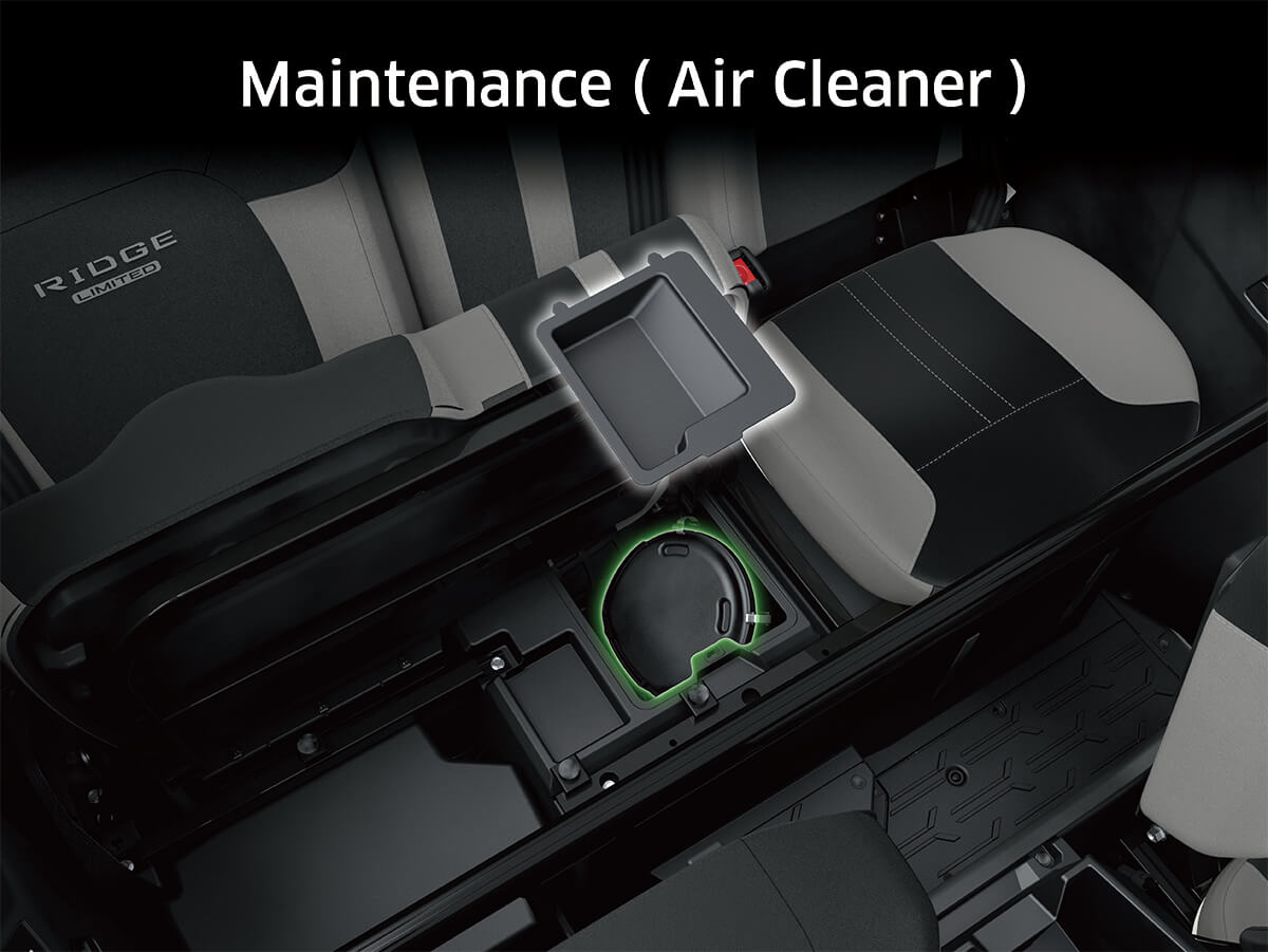 Graphic treatment showing air filter access of a side x side.