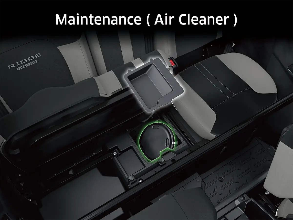 Graphic treatment showing air filter access of a side x side.