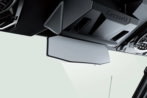 Interior view of a rearview mirror inside the cabin of a side x side. opens in a new window