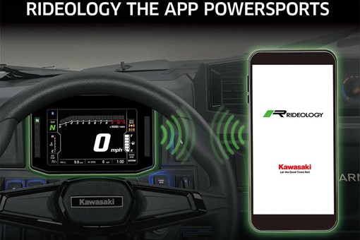 Graphic treatment showing smartphone app connectivity with a side x side. opens in a new window