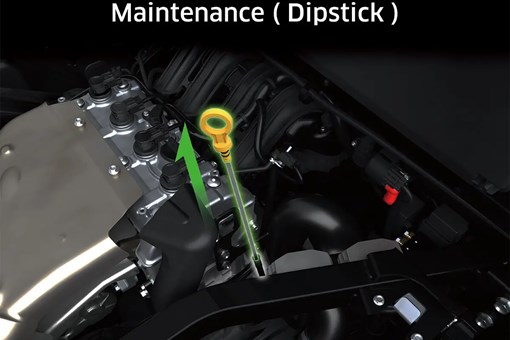 Graphic treatment showing oil dipstick access of a side x side. opens in a new window