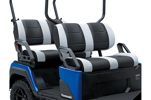 Three-quarter front angle of two-row seating in a Neighborhood Activity Vehicle. opens in a new window