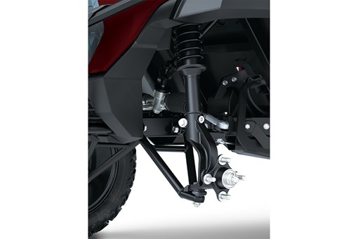 Close-up view of the suspension of a Neighborhood Activity Vehicle. opens in a new window