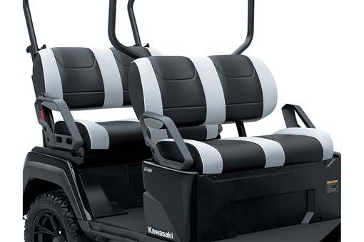 Three-quarter front angle of two-row seating in a Neighborhood Activity Vehicle. opens in a new window