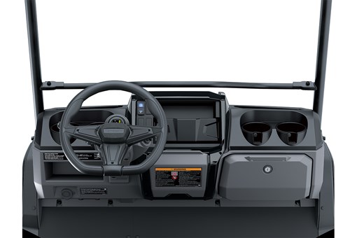 Driver POV of the steering wheel and dashboard in a Neighborhood Activity Vehicle. opens in a new window