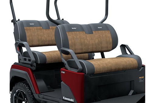 Three-quarter front angle of two-row seating in a Neighborhood Activity Vehicle. opens in a new window