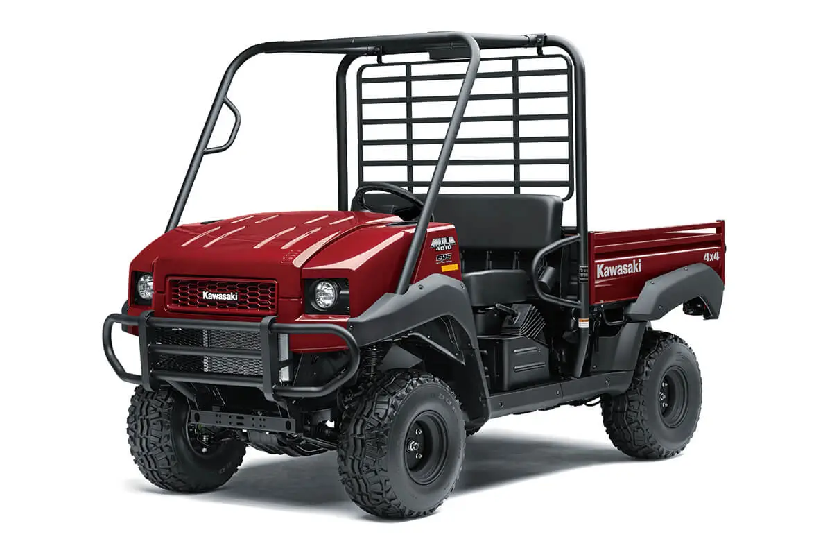 Three-quarter front angle of a red side x side staged in a white studio background.