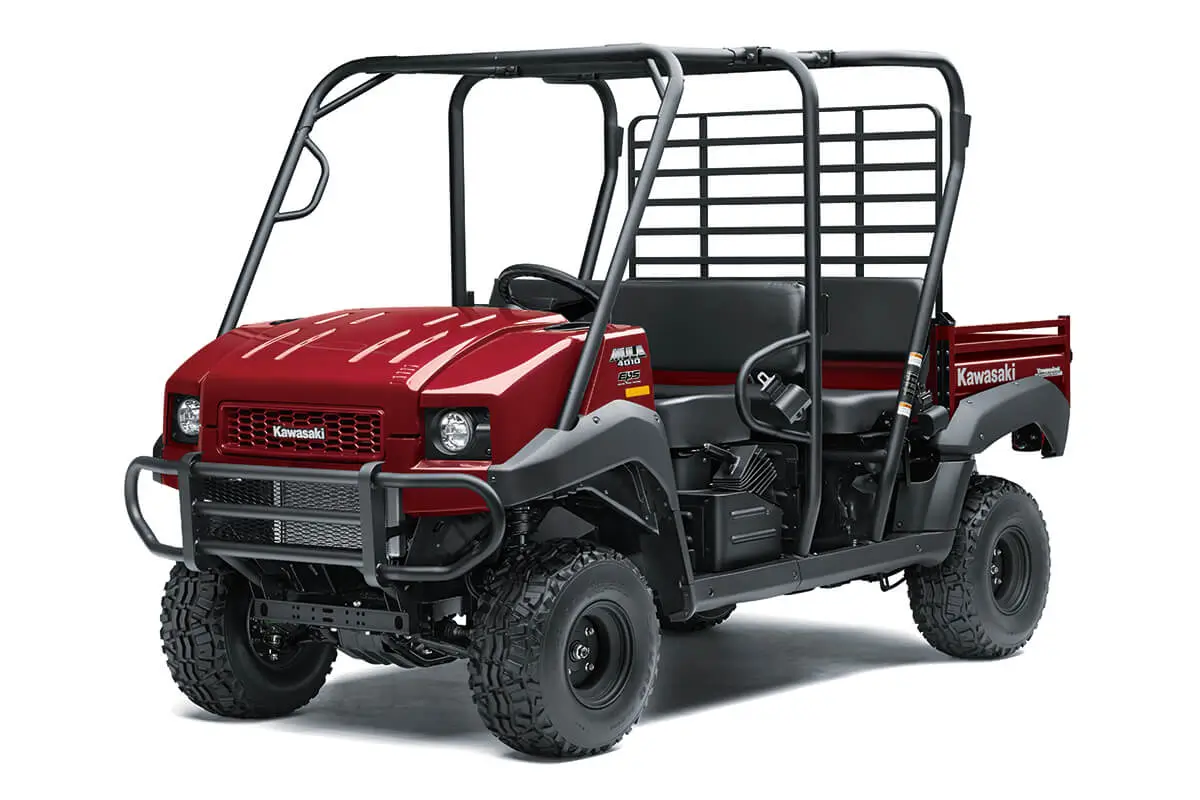 Three-quarter front angle of a red side x side staged in a white studio background.