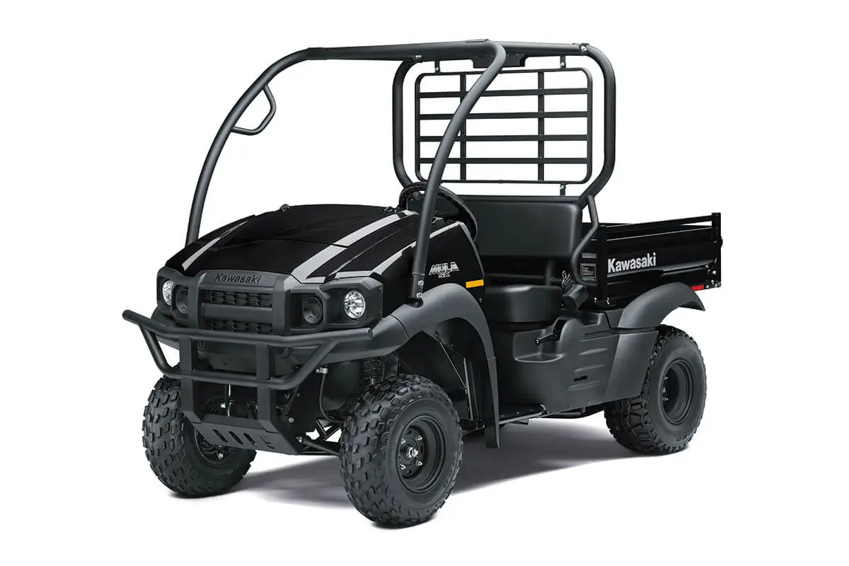 Three-quarter front angle of a black side x side staged in a white studio background.