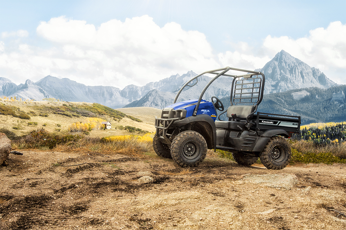 Side angle of a side x side parked off-road.