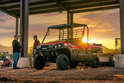 Three-quarter front angle of a side x side parked off-road. opens in a new window